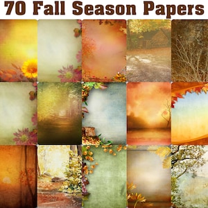 70 Vintage Fall Papers, Autumn Printable, Scrapbooking Papers, Journal Kit, Fall Season, Digital Grunge Paper,  Flowers, Pumpkins background