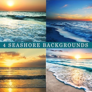 4 Seashore Digital Backgrounds, Ocean Beach, Waves of the Sea photo, photoshop background, Sea Digital Backdrop, Ocean Digital Backgrounds