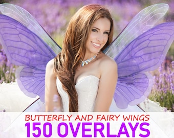 150 Butterfly Fairy Wings Photo Overlays, Fantasy Clip art, Magical Dragonfly Wings Overlay