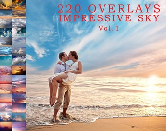 220 Dramatische Himmel Overlays für Photoshop Professional Photo Layer Backdrops für Fotografen Wolken Effekt digitale Himmel Foto Overlays