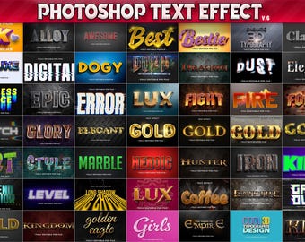 100 Photoshop Text Effects, 3D Fully Editable PSD Templates, Gold, Silver, Retro, Cinematic, Game