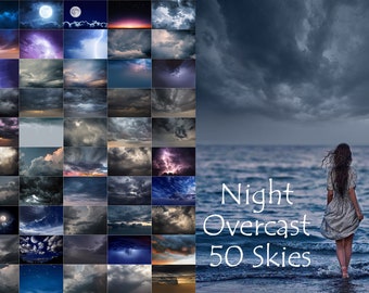 50 Rainy Sky Photoshop Overlays, Storm Sky, Overcast Skies, Digital Sky Backdrop, Lighting Sky, clouds effect, Night Dramatic Sky overlays
