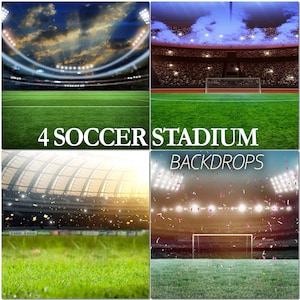 4 Cenário de estádio de futebol, fundo de gol de futebol, cenários de estádio esportivo, luzes de estádio, sobreposições de Photoshop, holofote, holofote