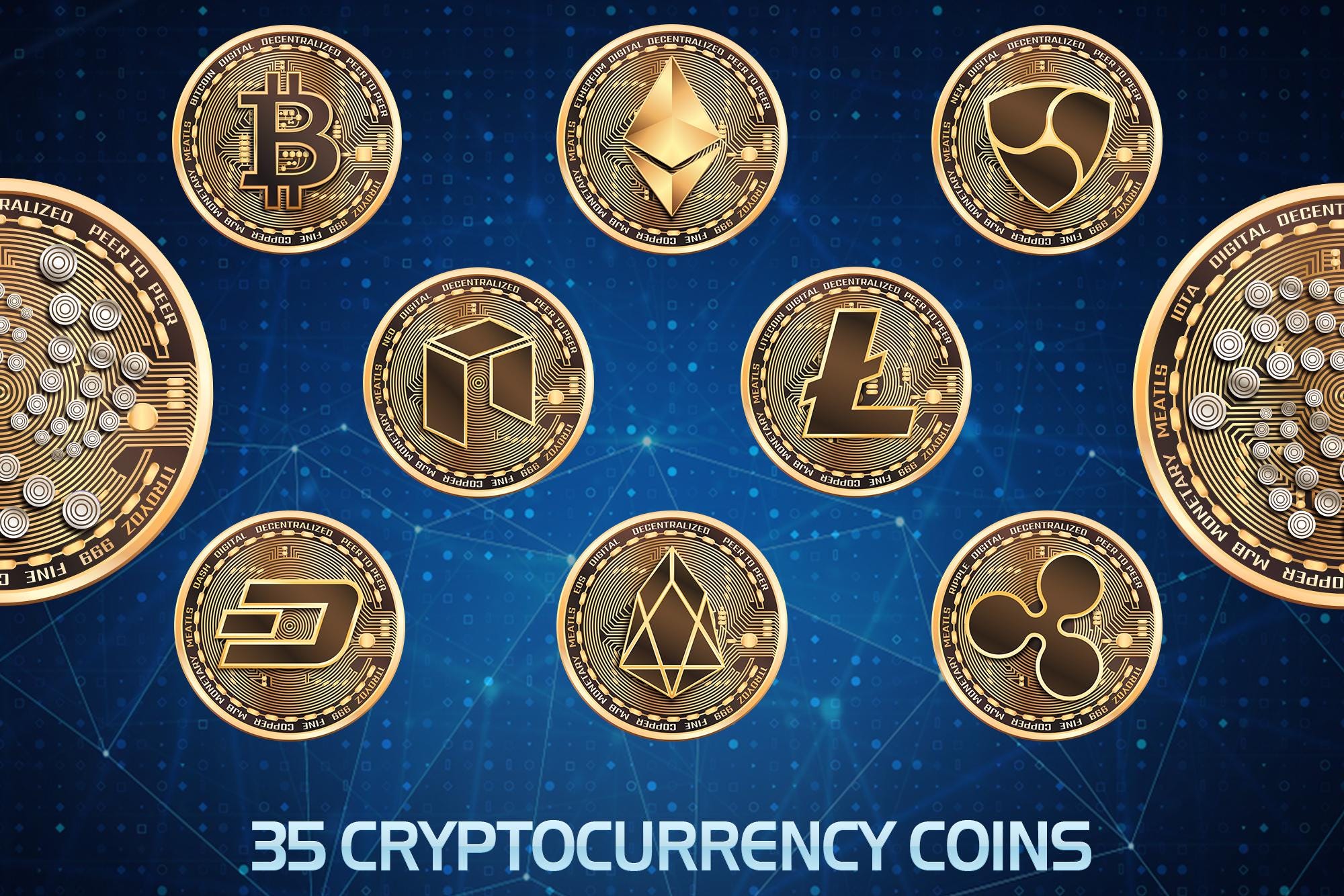 35枚のゴールデン暗号通貨コイン、ビットコインシンボル、デジタルeコマースブロックチェーン、PNG - Etsy 日本