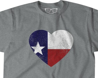 Camiseta con la bandera de Texas en forma de corazón: mezcla de algodón suave