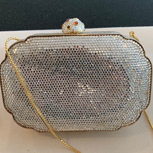 Judith Leiber Coffered Rectangle Multi Crystal and Leather 