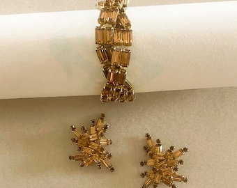 Vintage Weiss Rhinestone Braided Bracelet and Earrings Set