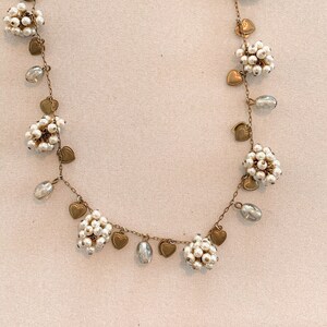 Vintage Pearl Clusters and Heart Charm Necklace from Paris