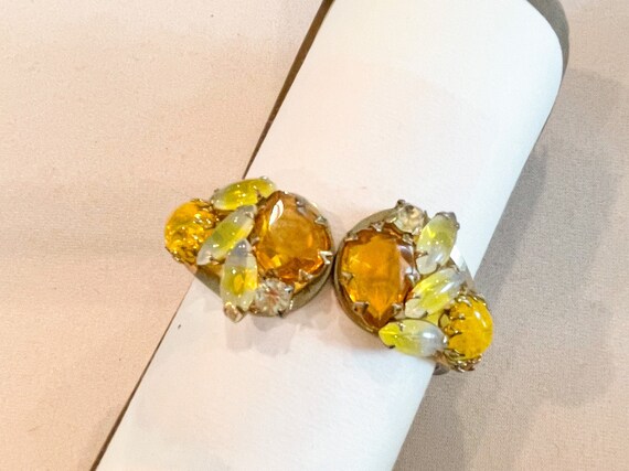 Multi Yellow Rhinestone Hinged Cuff Bracelet - image 2