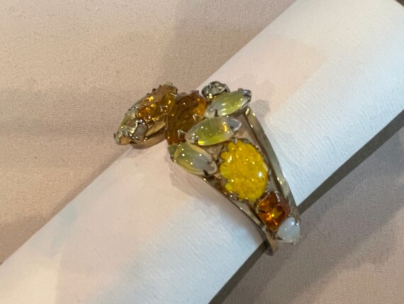 Multi Yellow Rhinestone Hinged Cuff Bracelet - image 6