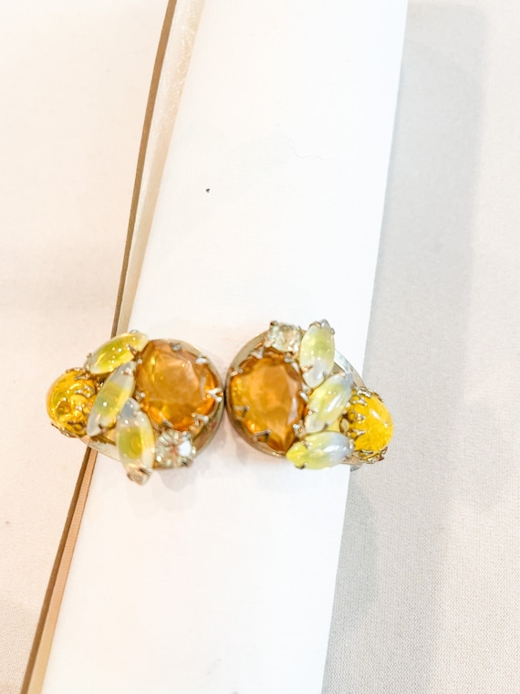 Multi Yellow Rhinestone Hinged Cuff Bracelet - image 1