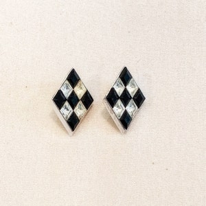 Trifari Vintage Diamond Shaped Rhinestone Clip Earrings