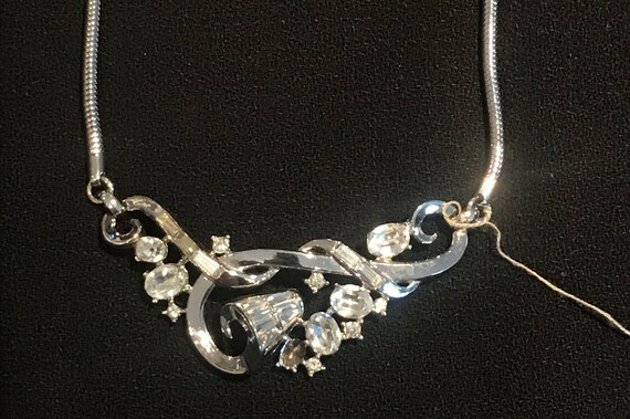 Trifari Vintage Rhinestone Silvertone Necklace 15" - image 3