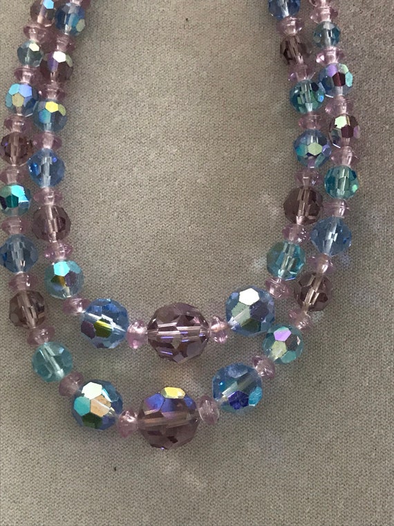 Vintage Double Strand Faceted Crystal Necklace in… - image 2