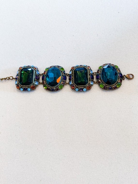 Poggi France Vintage Rhinestone Bracelet in Teal … - image 9