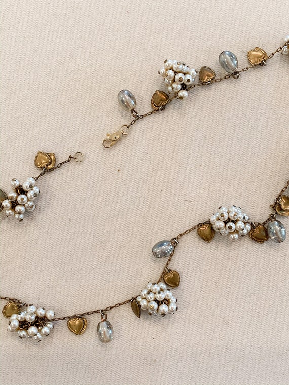 Vintage Pearl Clusters and Heart Charm Necklace f… - image 4