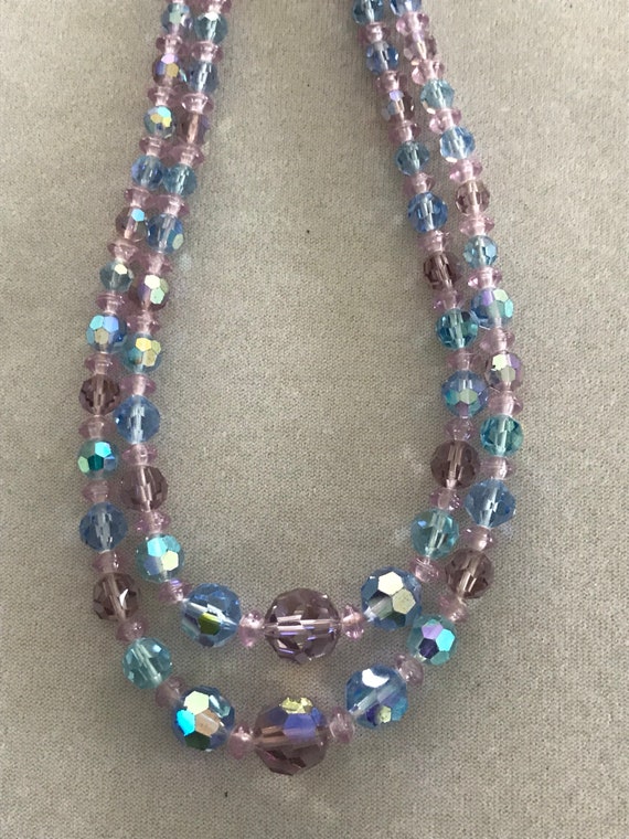 Vintage Double Strand Faceted Crystal Necklace in… - image 3