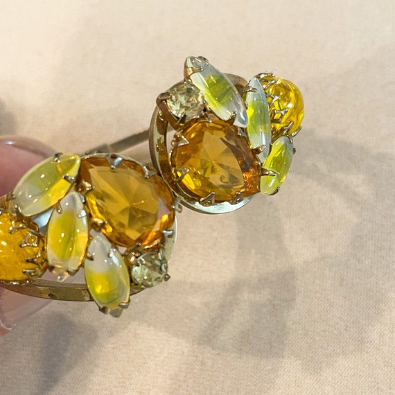 Multi Yellow Rhinestone Hinged Cuff Bracelet - image 3