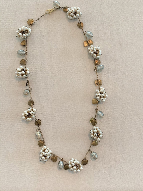 Vintage Pearl Clusters and Heart Charm Necklace f… - image 6