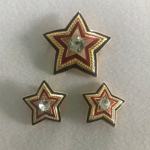 Vintage Trifari Enameled and Rhinestone Star Pin and Clip Earrings