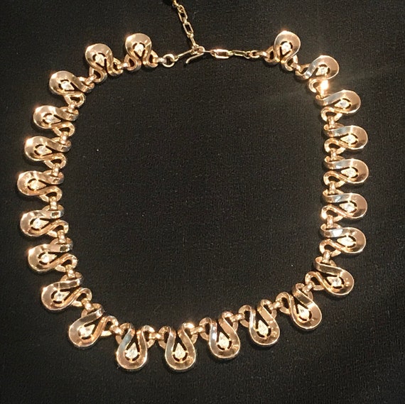 Vintage Trifari Gold Rhinestone Necklace & Earrin… - image 1