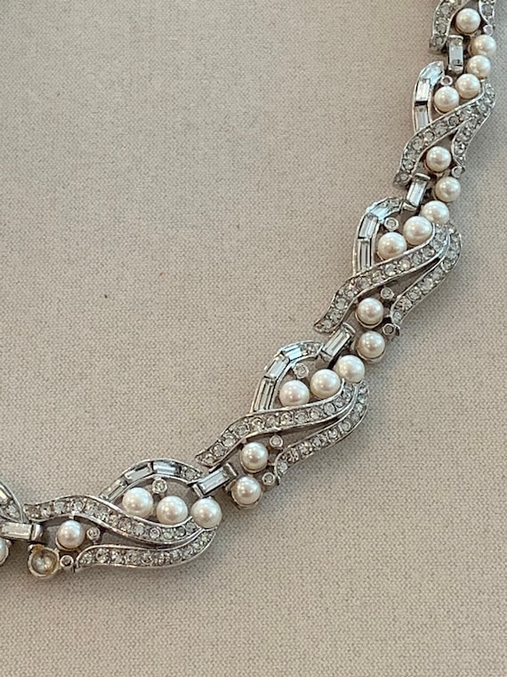 Trifari Vintage Pearl And Rhinestone Necklace - image 2