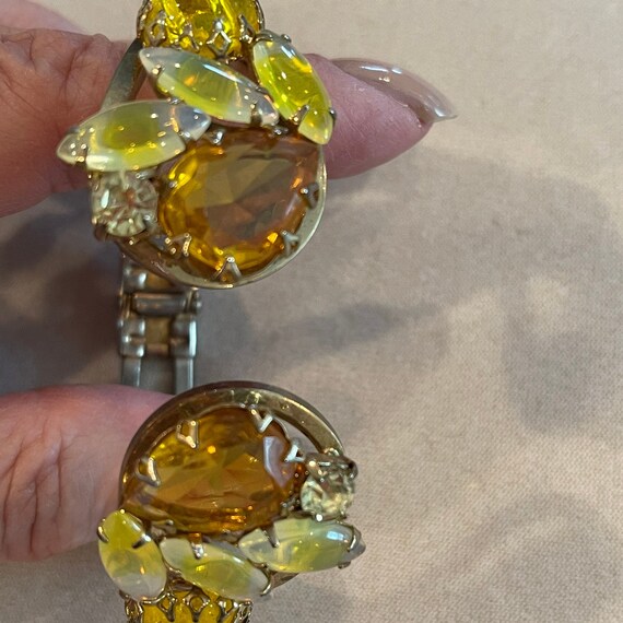 Multi Yellow Rhinestone Hinged Cuff Bracelet - image 4