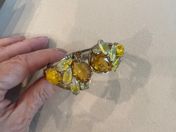 Multi Yellow Rhinestone Hinged Cuff Bracelet - image 9