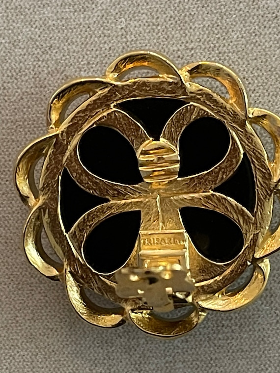 Trifari Black Button Earrings - image 2