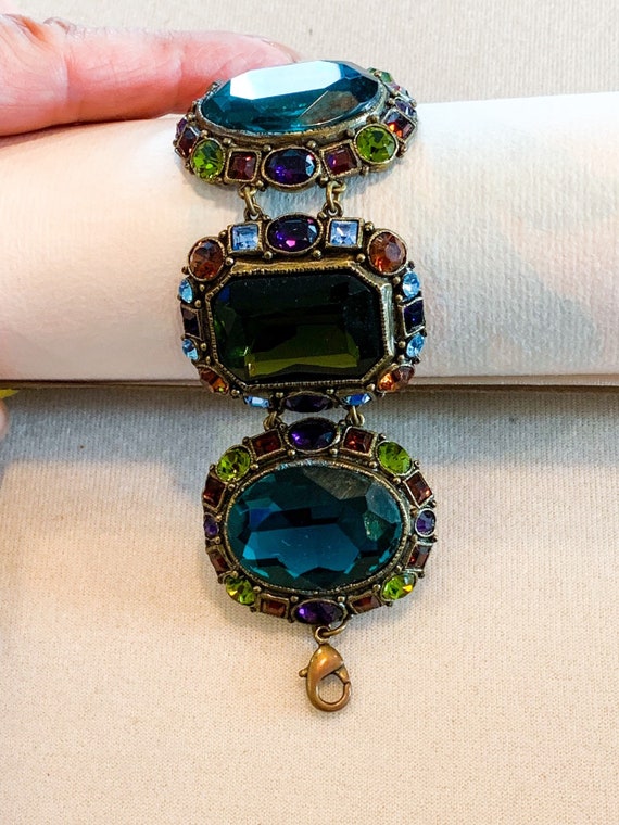 Poggi France Vintage Rhinestone Bracelet in Teal … - image 2