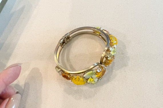 Multi Yellow Rhinestone Hinged Cuff Bracelet - image 7