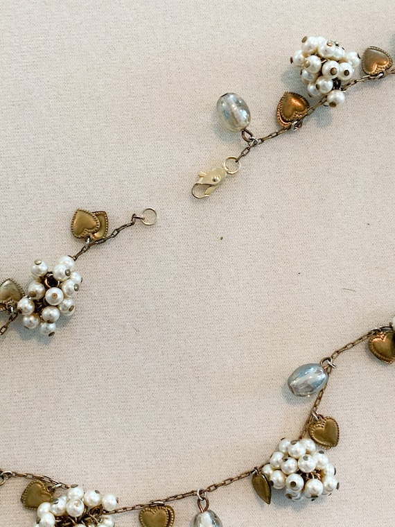 Vintage Pearl Clusters and Heart Charm Necklace f… - image 5