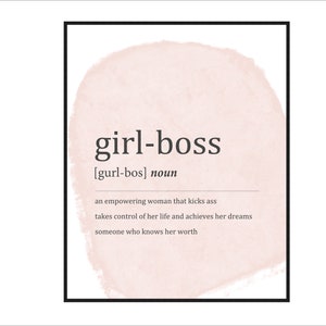 Girl Boss Print, Girl Boss Sign, Girl Boss Poster, Definition Printable, Feminist Wall Print, Gift Boss Lady, Typography Instant Download