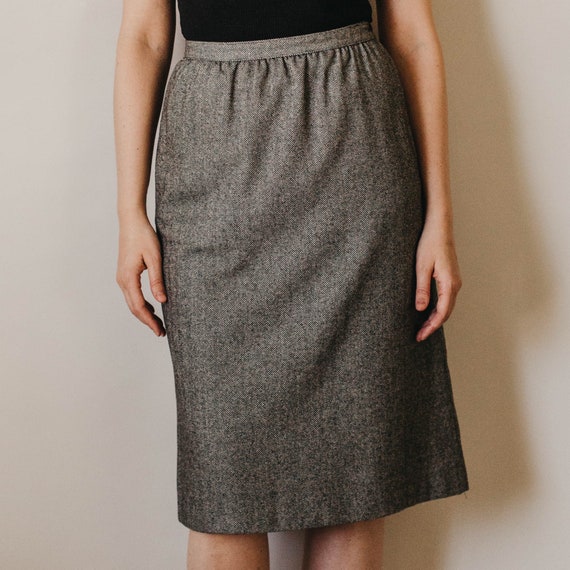 Vintage 80s Wool Blend Chevron High Waist Skirt - image 2