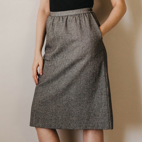 Vintage 80s Wool Blend Chevron High Waist Skirt - image 3