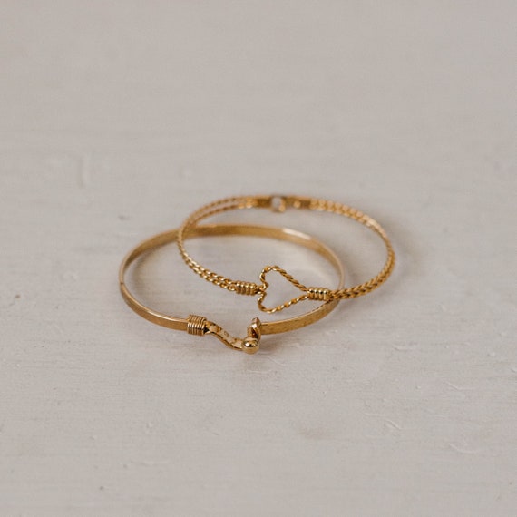 Vintage 90s Gold Tone Heart Bracelet Duo - image 2