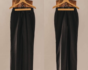 Vintage 70s/80s Black Drawstring High Waist Wide Leg Trousers