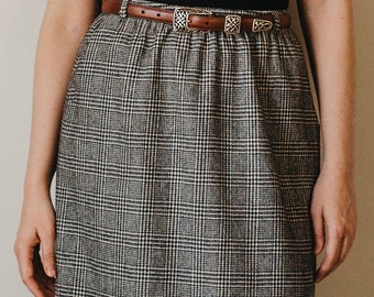 Vintage 80s Houndstooth Wool Blend High Waist Skirt