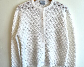 Vintage 60s/70s White College Point Cardigan Sweater