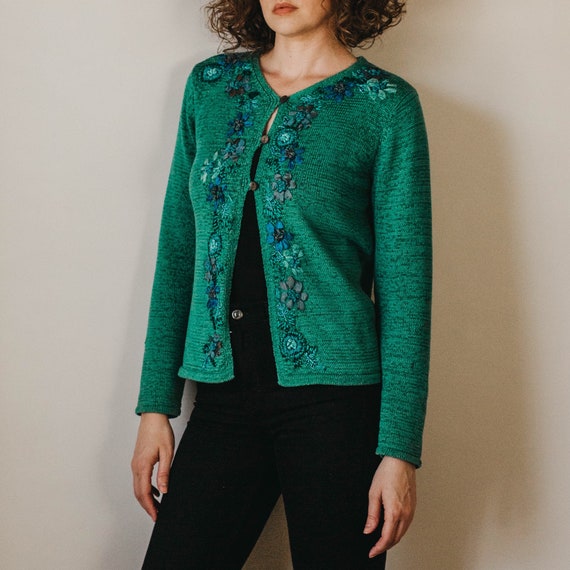 Vintage 90s Dark Sea Foam Green Button 