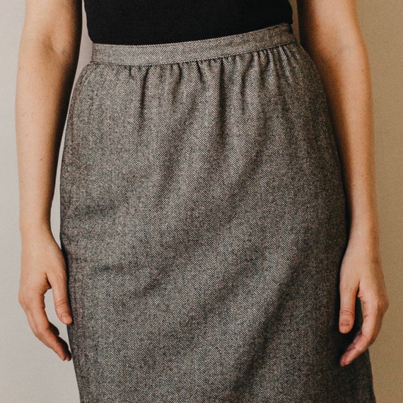 Vintage 80s Wool Blend Chevron High Waist Skirt - image 1