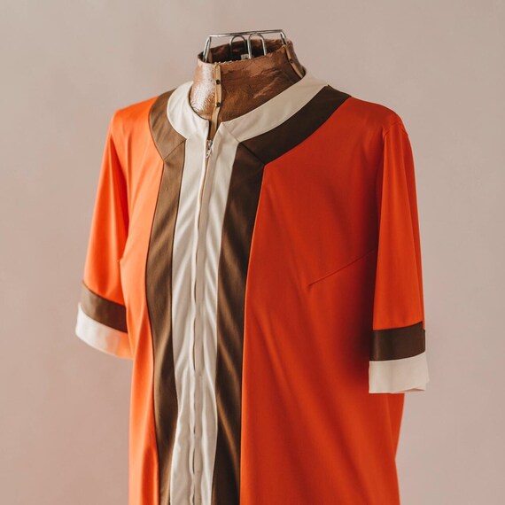 Vintage 60s/70s Electric Orange House Dress - image 3