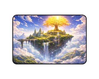 Floating Island Tree of Life Desk Mat | Fantasy Landscape Mouse Pad