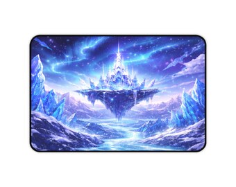 Floating Ice Castle Desk Mat | Fantasy Snowy Landscape, Galaxy Sky
