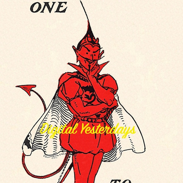PRINTABLE Vintage 1905 A. H. Albert Hahn From One Devil To Another Postcard Digital Print Poster Instant Download Lucifer Clip Art Edwardian
