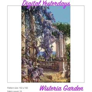Wisteria Garden Counted Cross Stitch Chart Instant Download Digital Booklet Tropical Vintage Italian Garden E-Pattern E-Chart