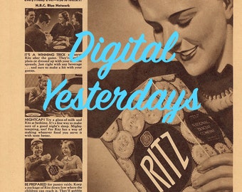 印刷可能な 1937 リッツ クラッカー 印刷広告 アート イラスト 即時ダウンロード ヴィンテージ広告 ウニーダ ビスケット ヴィンテージ ナビスコ