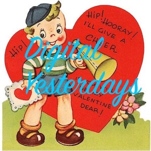 PRINTABLE Vintage Valentine Cheerleader Boy Color Digital Clip Art Digital Jpeg Photo Instant Download Valentine’s Day