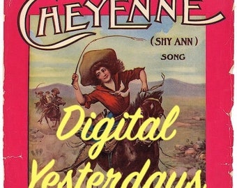 1906 Shy Ann Cheyenne Cowgirl PRINTABLE Worn Edges Digital Jpeg Vintage Portraits Instant Download Western Woman Horsewoman Artwork