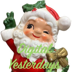 STAMPABILE Vintage 1960s Peace Sign Babbo Natale Auguri di Natale Inverno Color Clip Art Stampa digitale Download istantaneo Natale Clip Art